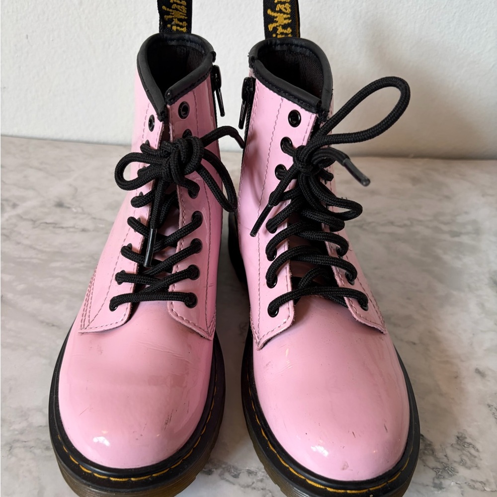 Dr. Martens Pink and Black Kids Lace-Up Boots